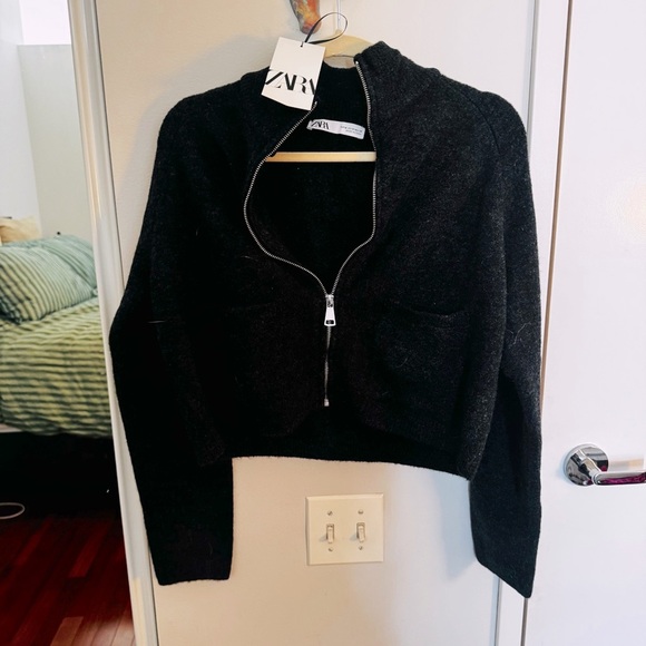 ZARA Soft Knit Charcoal Grey Marl Cardigan NWT - Picture 5 of 6